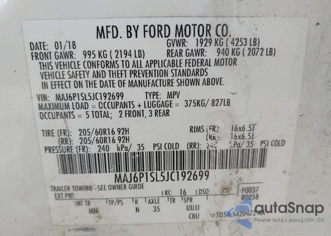 2018 Ford Ecosport S from USA, damaged, VIN MAJ6P1SL5JC192699
